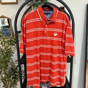Tommy Hilfiger Cherry Red Polo with White Stripes Disney logo size large